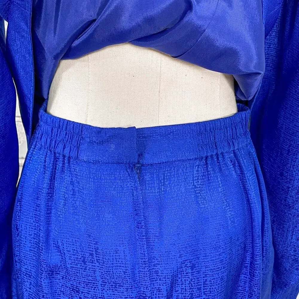 Vintage 90s Adrianna Papell Cobalt Blue Silk Two Piece Skirt Suit Set 6